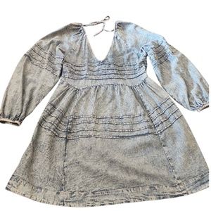 Free People Mini Tea Dress Tiered in Denim Acid Washed size Medium